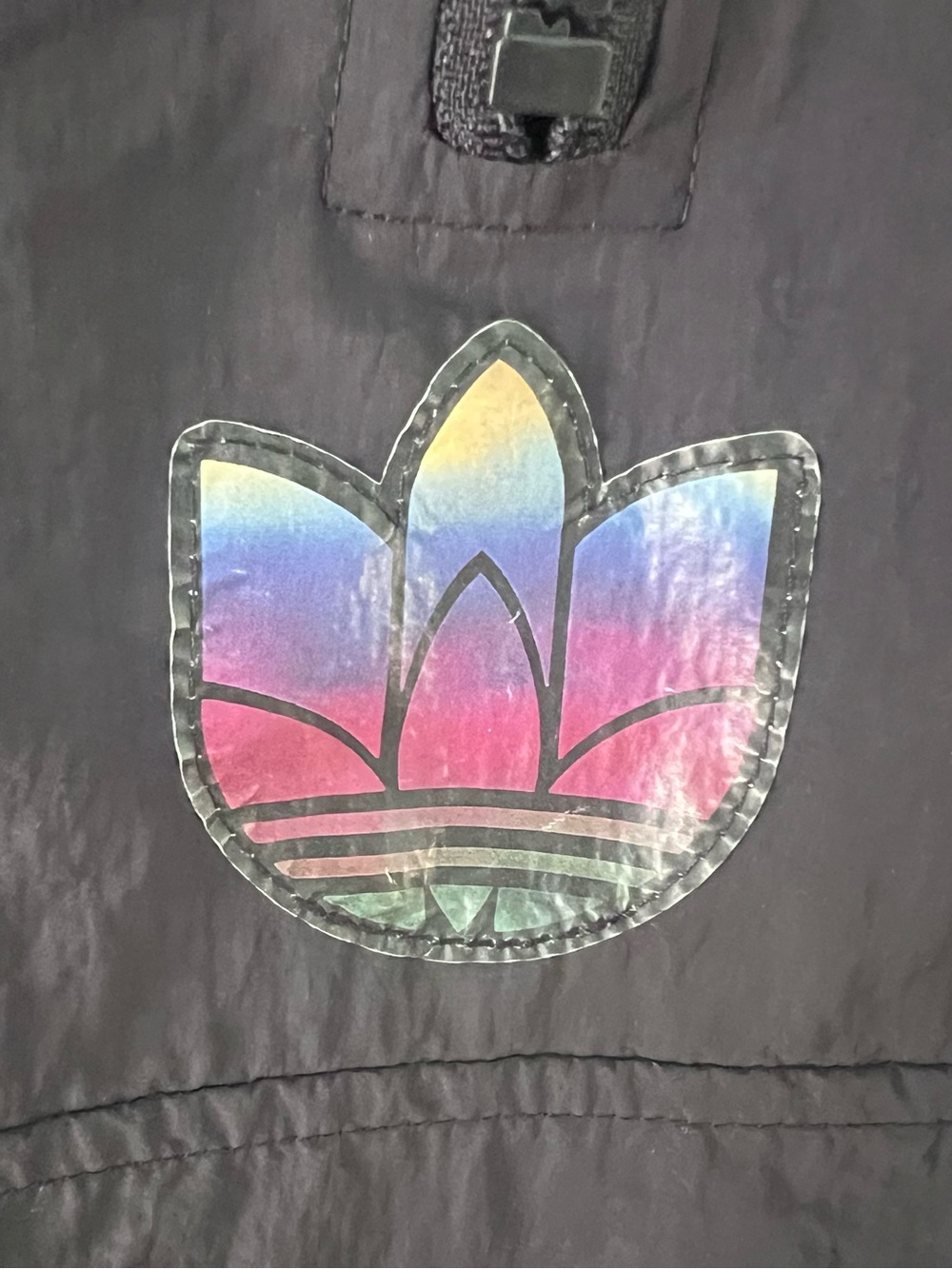 adidas Black Anorak Windbreaker Jacket with Multicolor Stripe Details - Picture 3 of 4